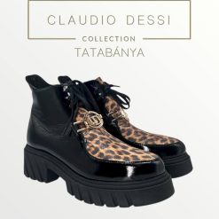 Lux by Dessi 2952 Ocelot fűzős fekete lakk bokacsizma