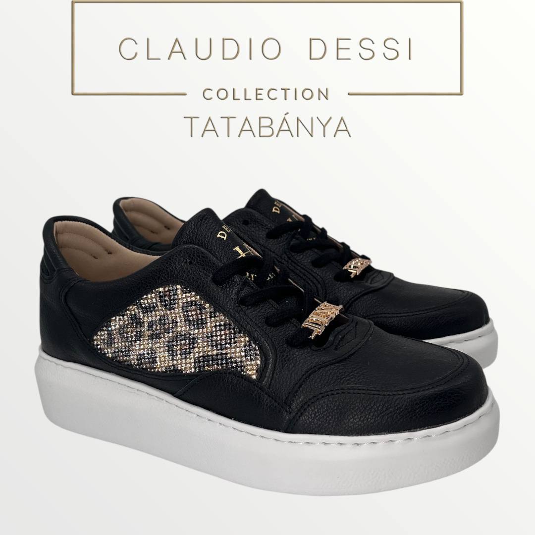 Lux by Dessi HANZA23-82 fekete+ ocelot köves sneaker