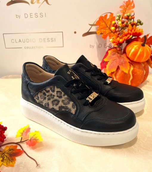 Lux by Dessi HANZA23-82 fekete+ ocelot köves sneaker
